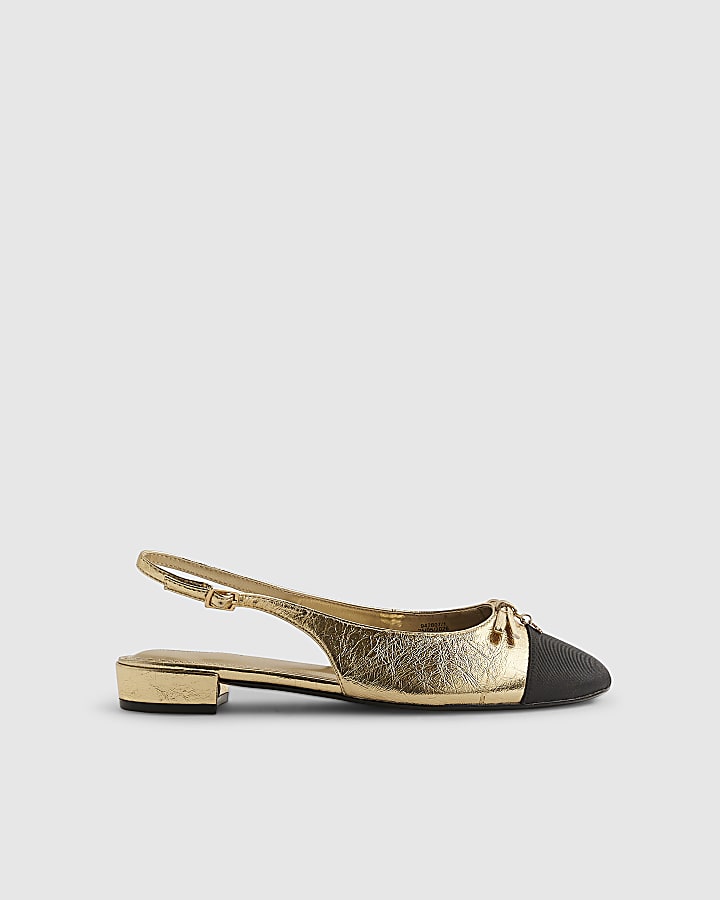 Gold Slingback Toecap Flats