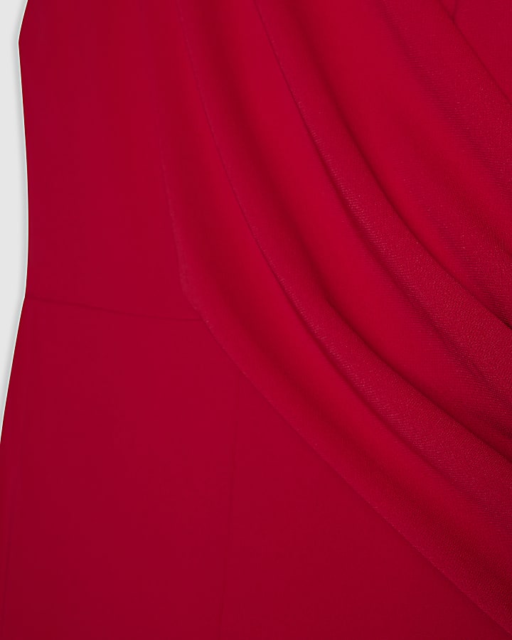Red Sleeveless Draped Jumpsuit