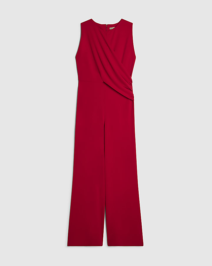 Red Sleeveless Draped Jumpsuit