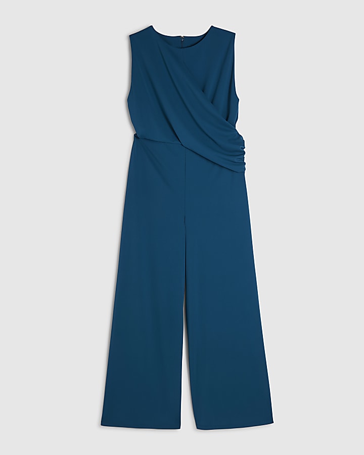 Blue Sleeveless Draped Jumpsuit