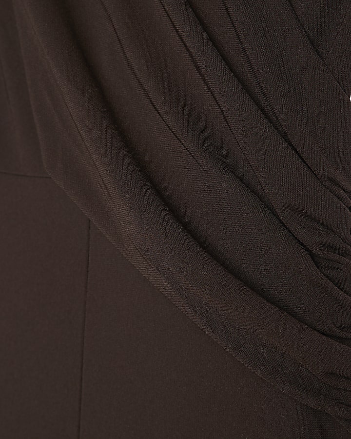 Brown Sleeveless Draped Jumpsuit