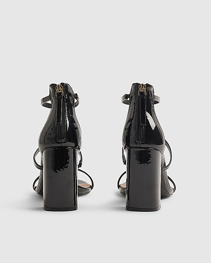 Black Swirl Strap Block Heel Sandals