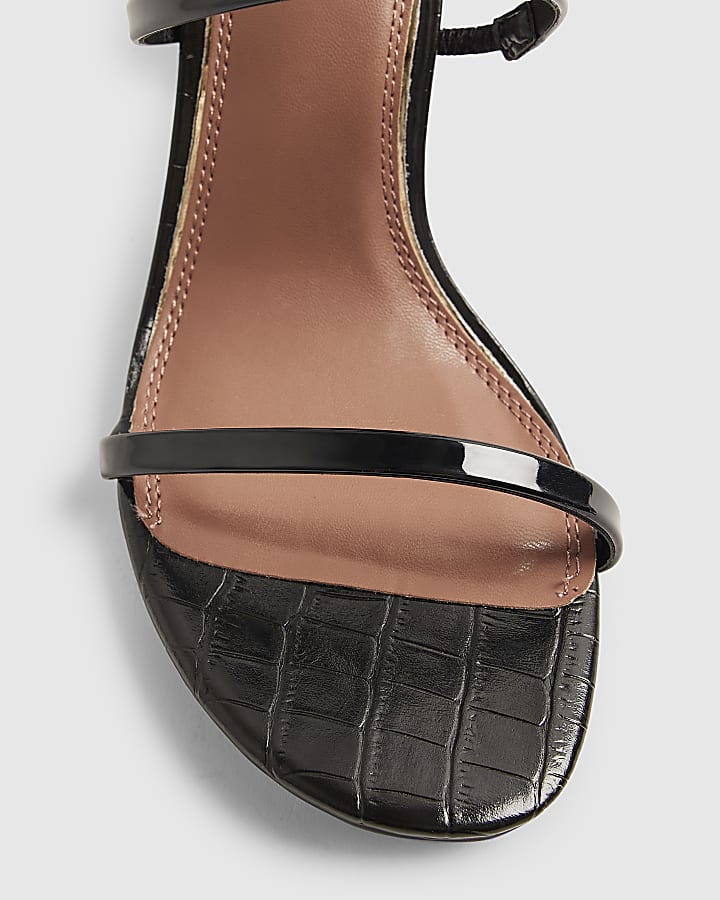 Black Swirl Strap Block Heel Sandals