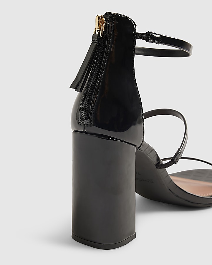 Black Swirl Strap Block Heel Sandals