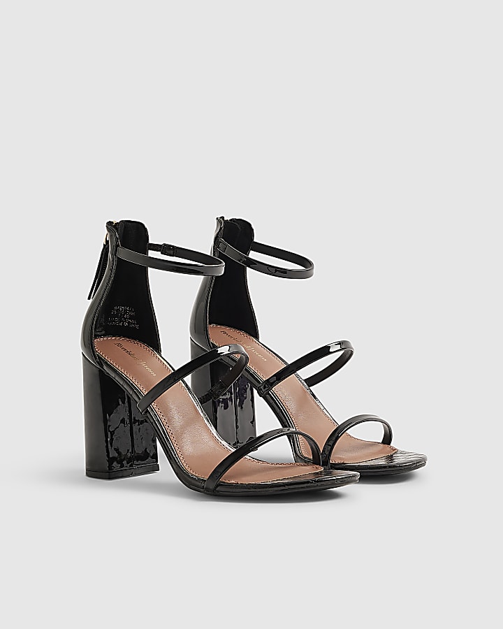 Black Swirl Strap Block Heel Sandals