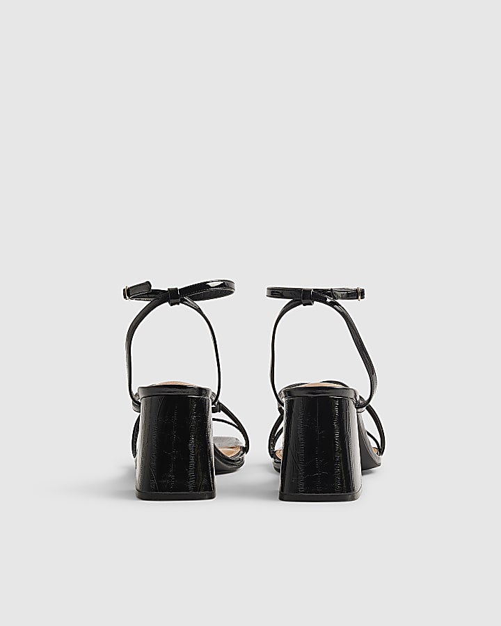 Black Strappy Low Block Heel Sandals