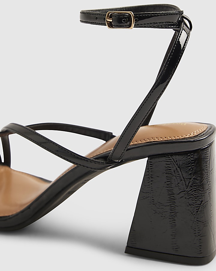 Black Strappy Low Block Heel Sandals