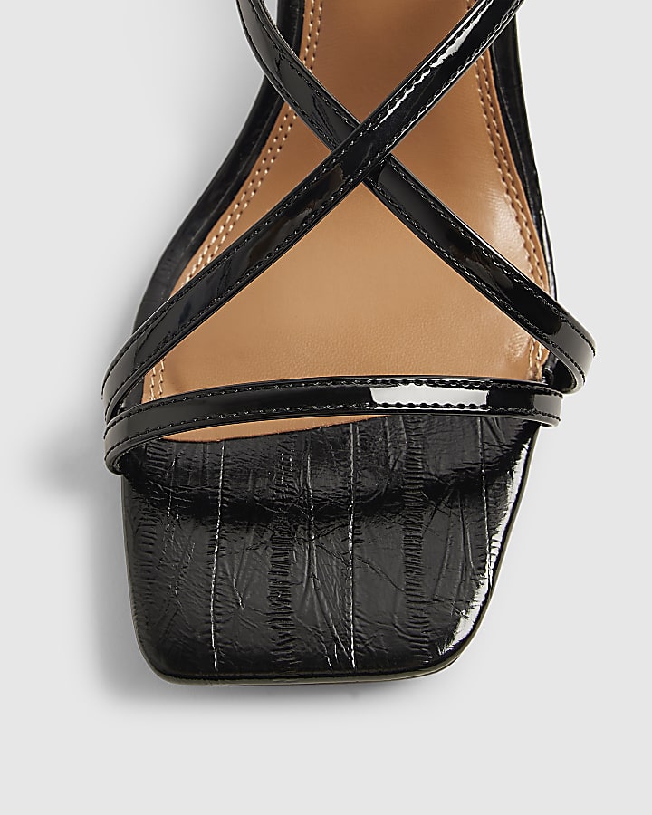 Black Strappy Low Block Heel Sandals