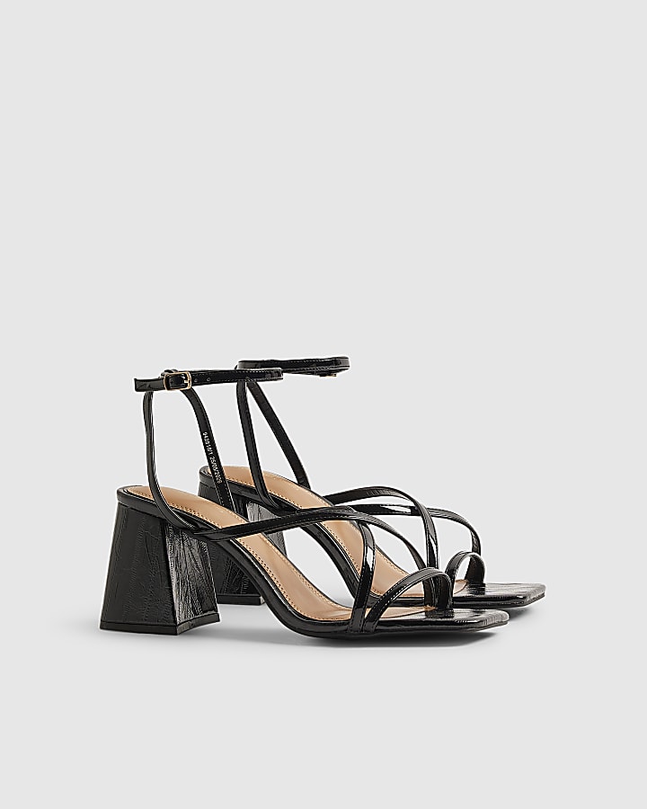 Black Strappy Low Block Heel Sandals