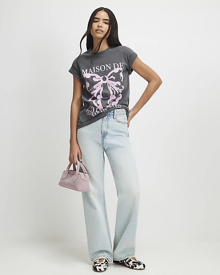 Grey Paris Polka Dot Bow Boyfriend T-shirt