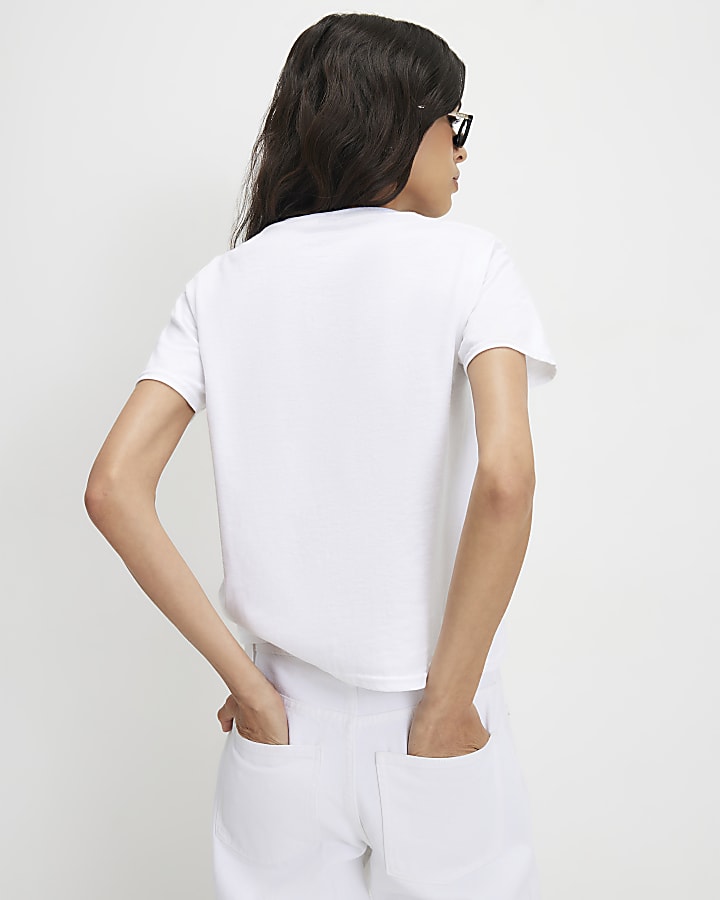 White Polka Dot Bow Fitted T-shirt