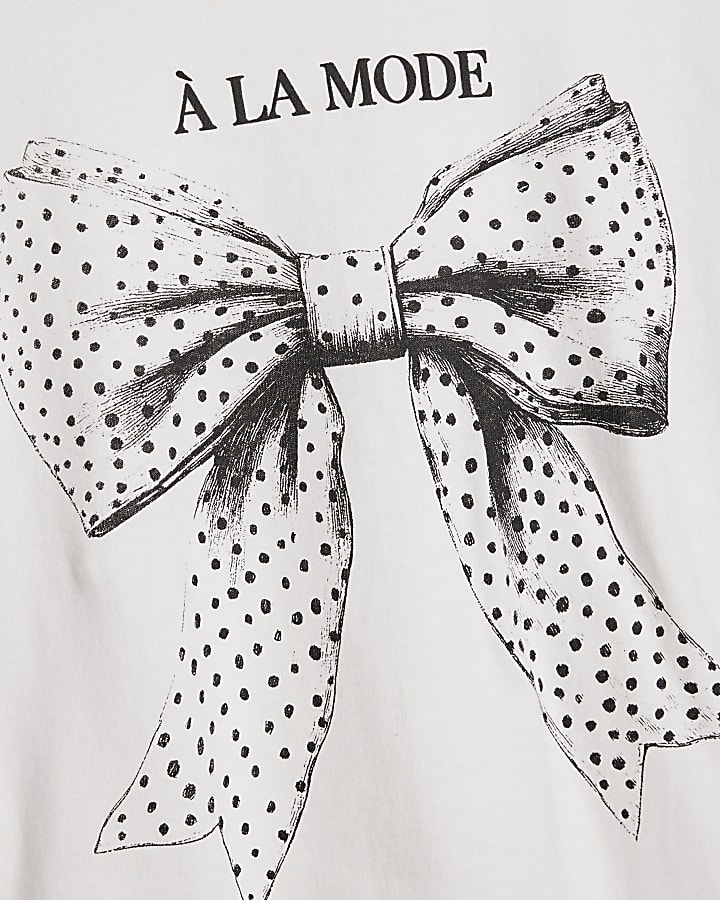 White Polka Dot Bow Fitted T-shirt