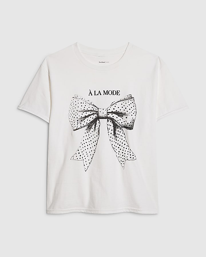 White Polka Dot Bow Fitted T-shirt