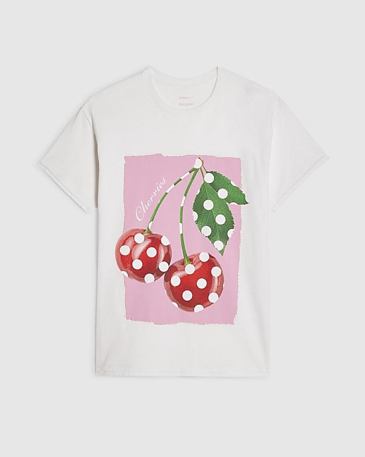 White Cotton Cherry Spot Boyfriend T-Shirt