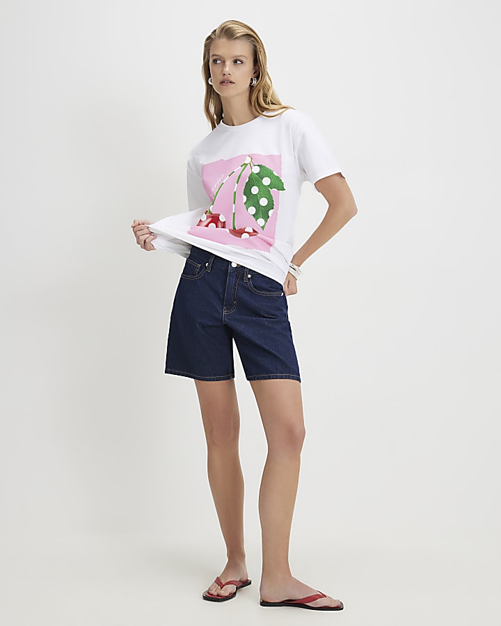 White Cotton Cherry Spot Boyfriend T-Shirt