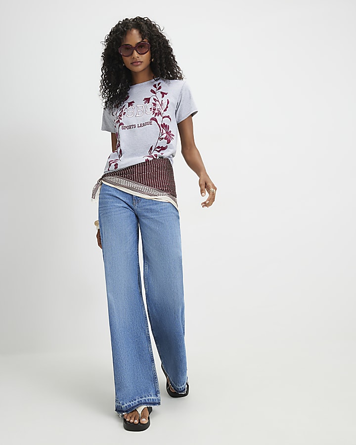Grey Lisbon Floral Fitted T-Shirt