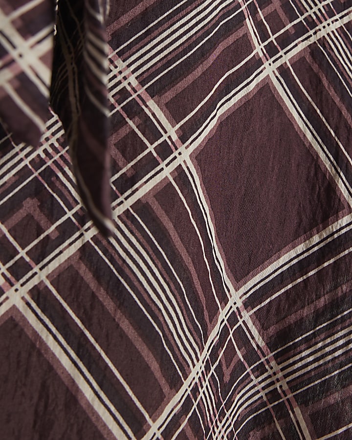 Purple Check Print Pussybow Blouse