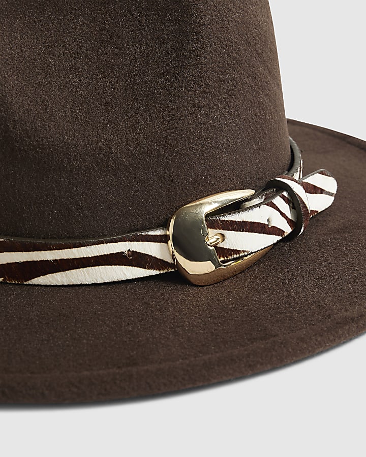 Brown Felt Zebra Print Fedora Hat