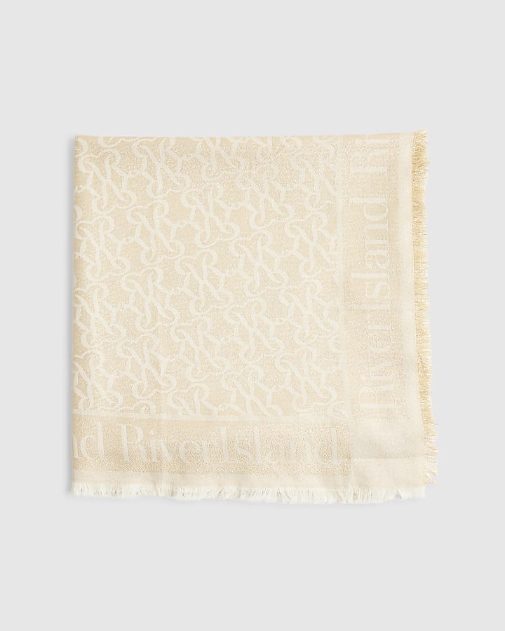 Cream Jacquard Monogram Glitter Large Scarf