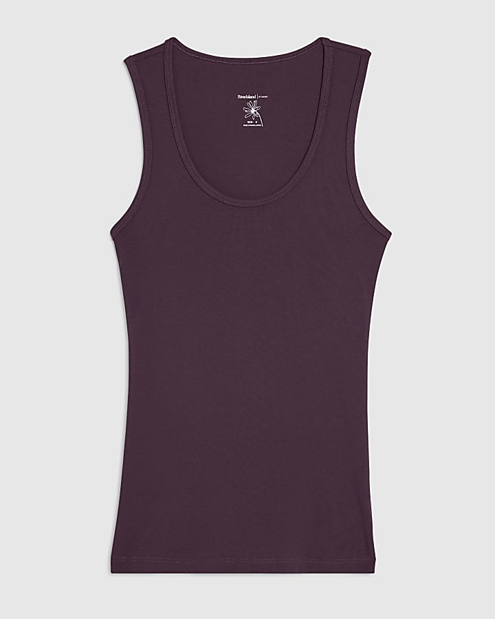 Purple Cotton Blend Scoop Neck Vest Top