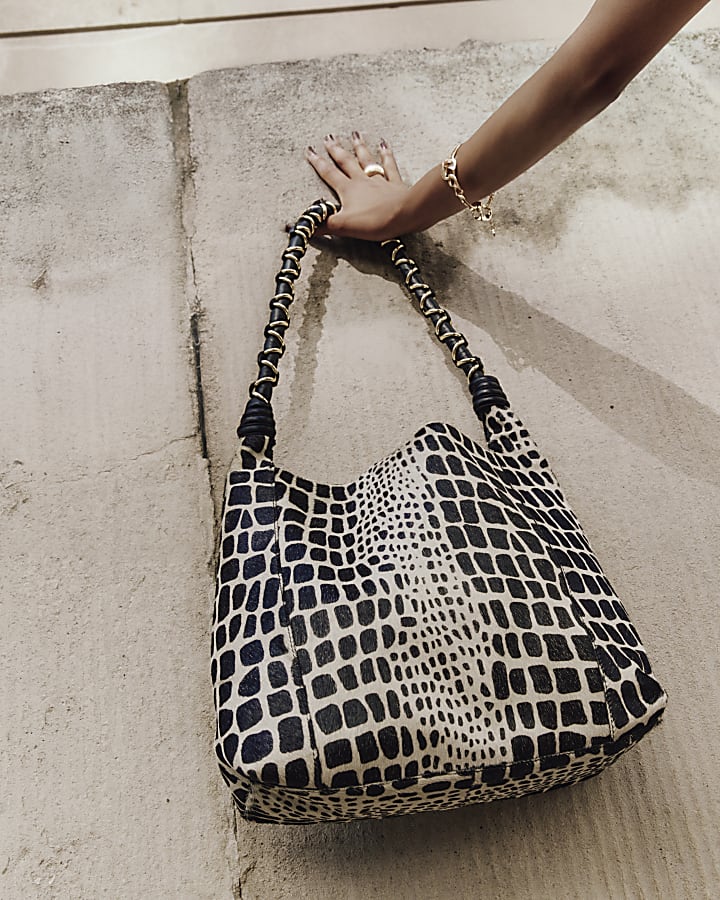 Black Animal Print Hair On Leather Slouch Bag