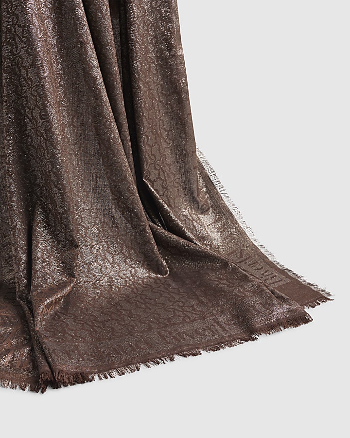 Brown Jacquard Monogram Glitter Large Scarf