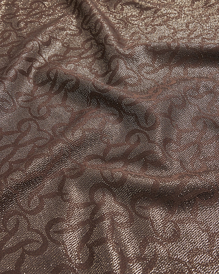 Brown Jacquard Monogram Glitter Large Scarf