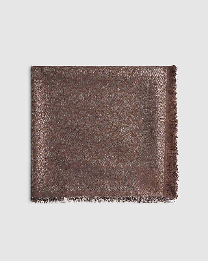 Brown Jacquard Monogram Glitter Large Scarf