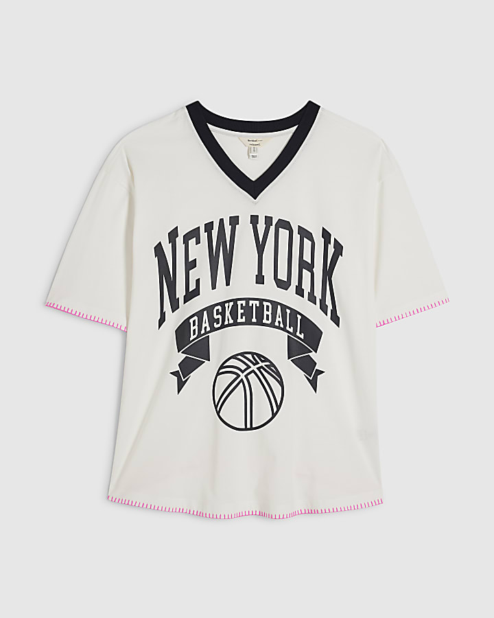 White Cotton New York Whipstitch T-Shirt