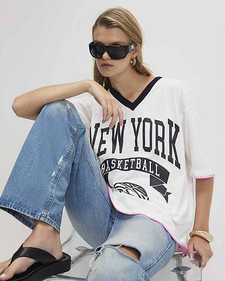 White Cotton New York Whipstitch T-Shirt