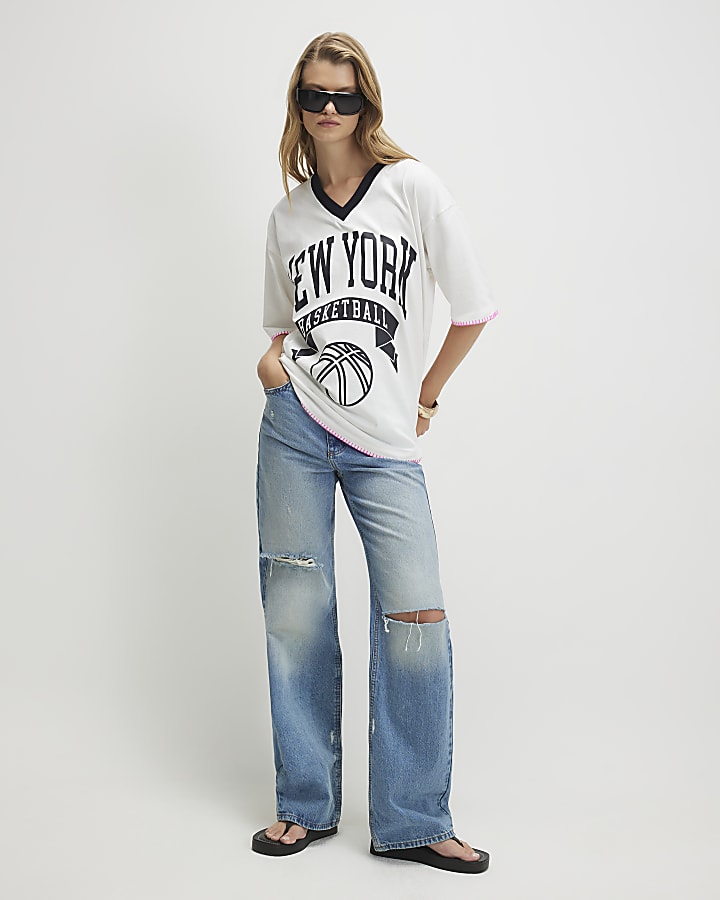 White Cotton New York Whipstitch T-Shirt