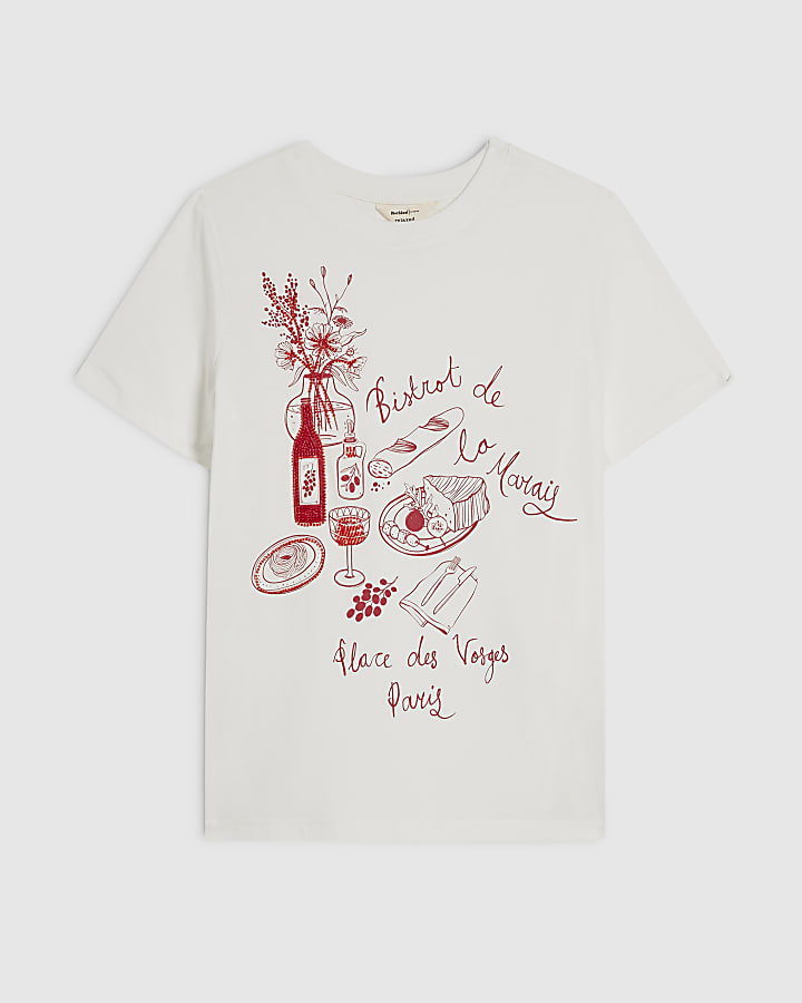 White Cotton Beaded Bistro T-shirt