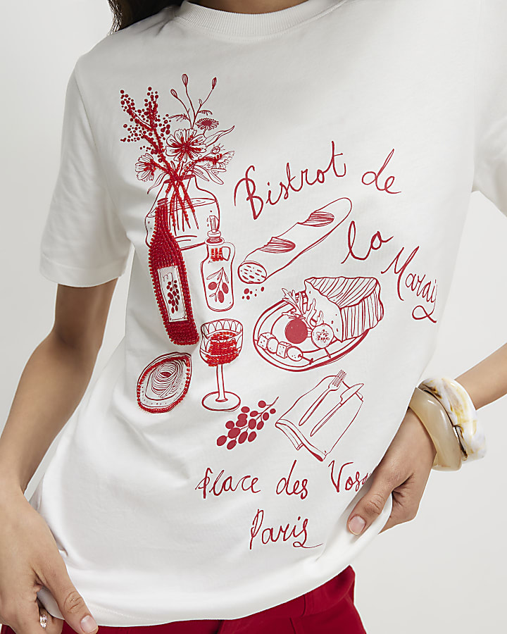 White Cotton Beaded Bistro T-shirt