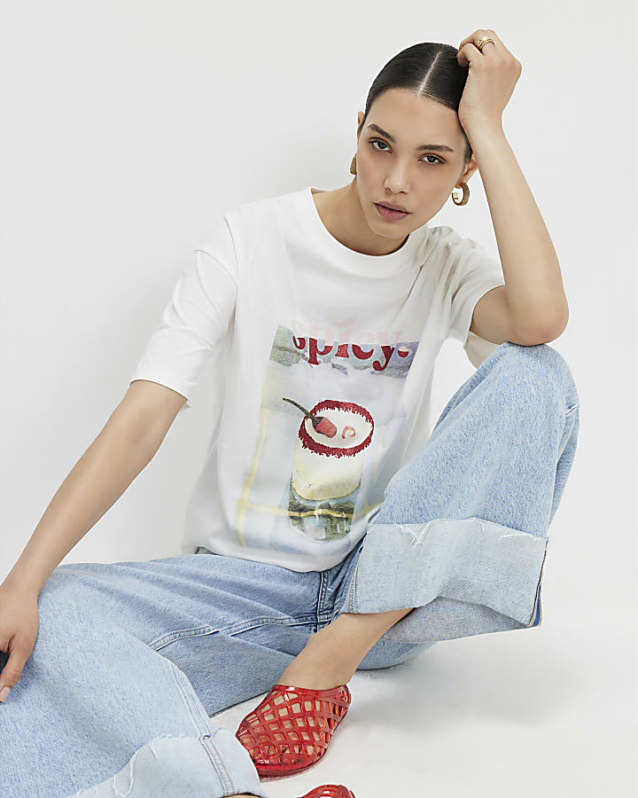 White Cotton Spicy Picante Boyfriend T-Shirt