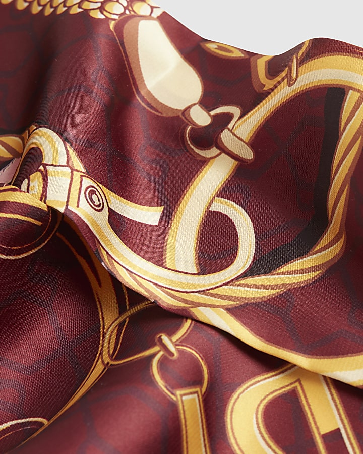 Red Monogram Chain Print Skinny Scarf