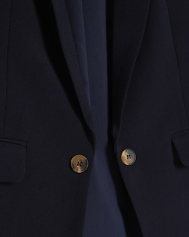 Navy Ruched Sleeve Blazer