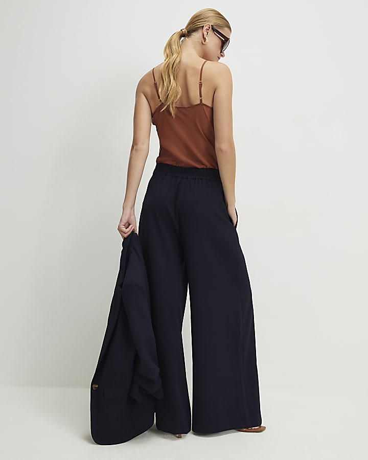 Navy Wide Leg Trousers