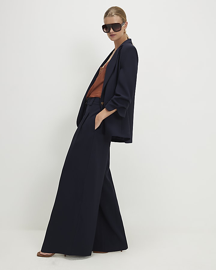 Navy Wide Leg Trousers