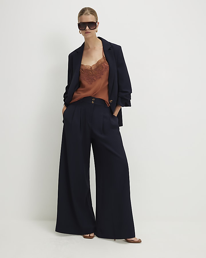 Navy Wide Leg Trousers