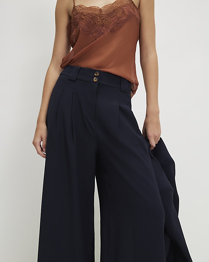 Navy Wide Leg Trousers