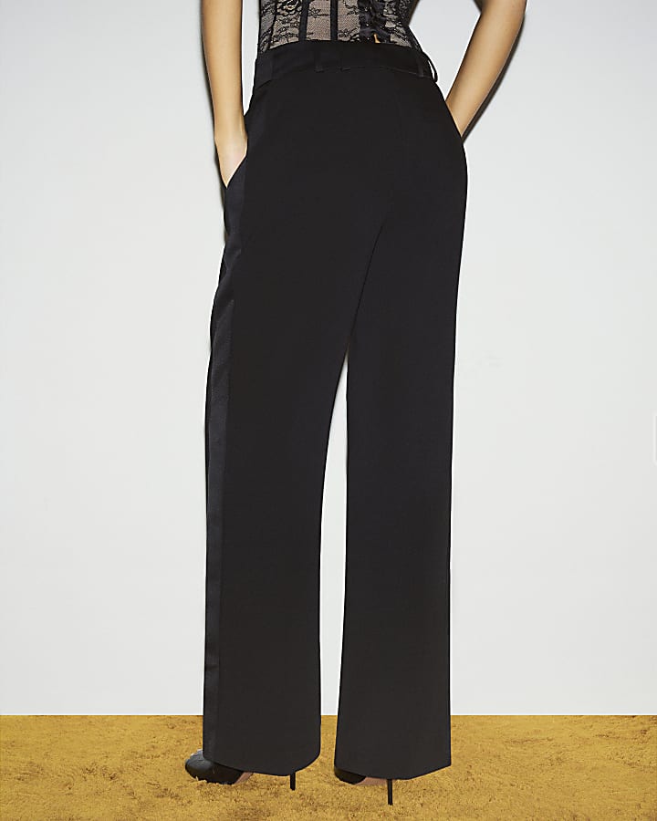 Black Tux Detail Slim Leg Trousers
