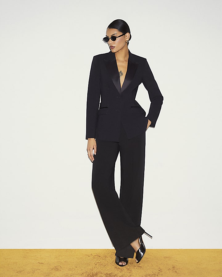 Black Tux Detail Slim Leg Trousers