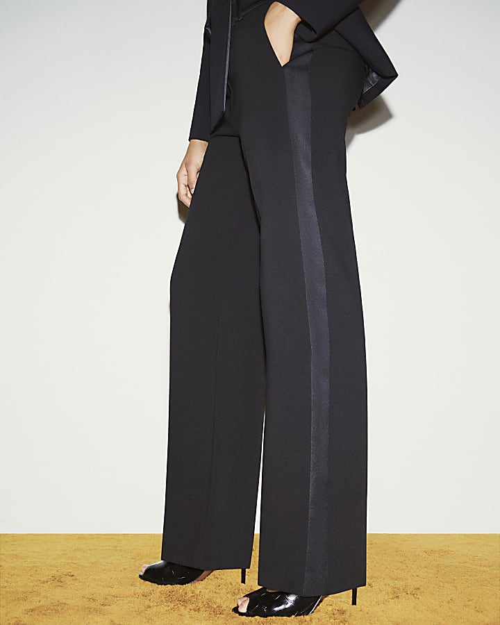 Black Tux Detail Slim Leg Trousers