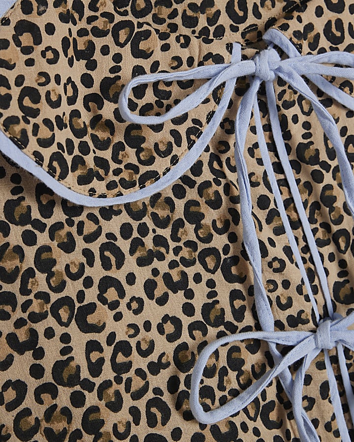 Brown Leopard Oversized Collar Pyjama Set