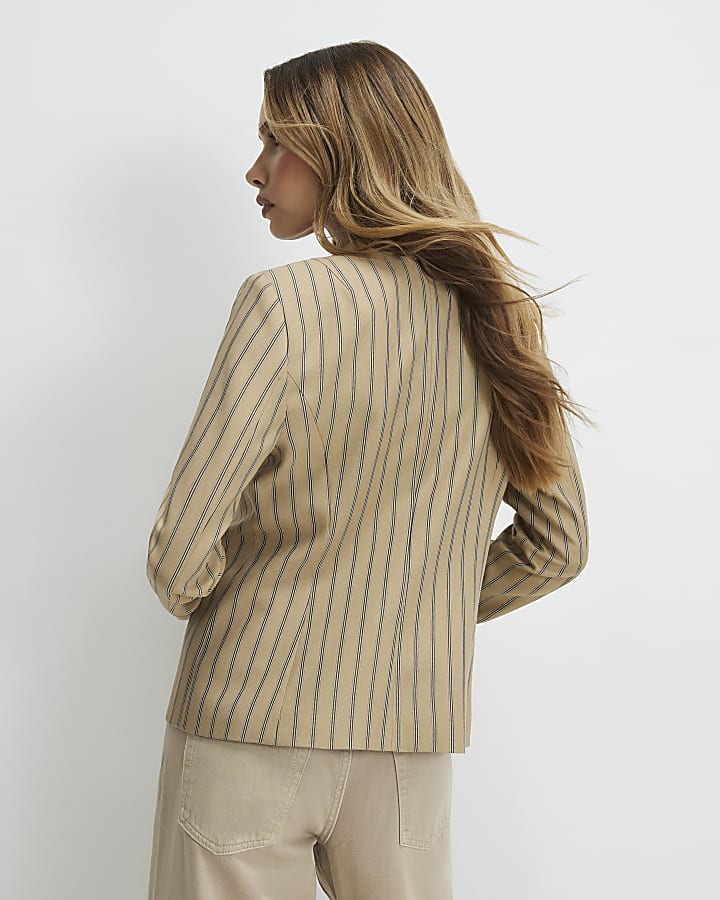 Beige Stripe Pocket Detail Jacket