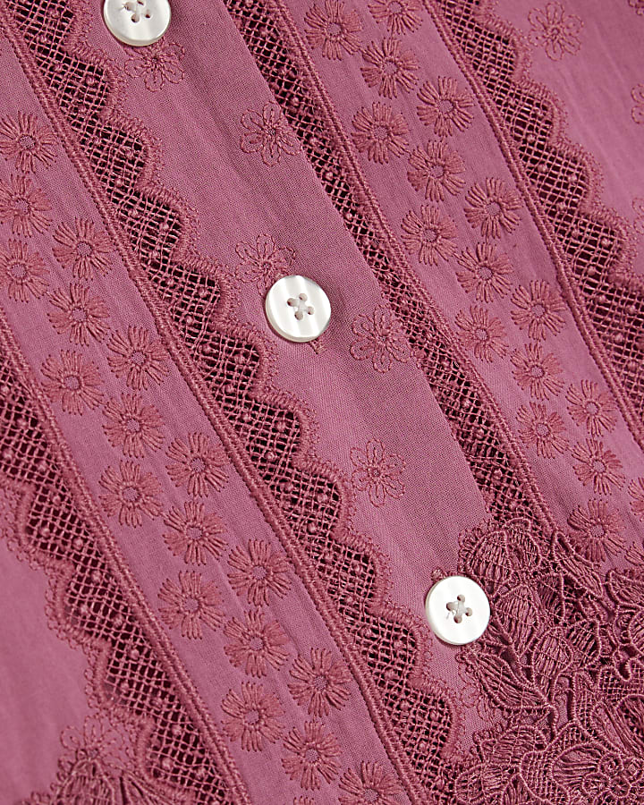 Pink Lace Trim Blouse