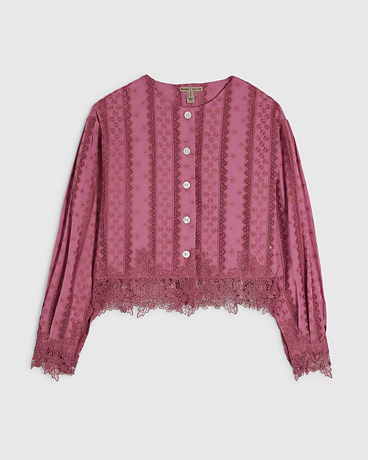 Pink Lace Trim Blouse