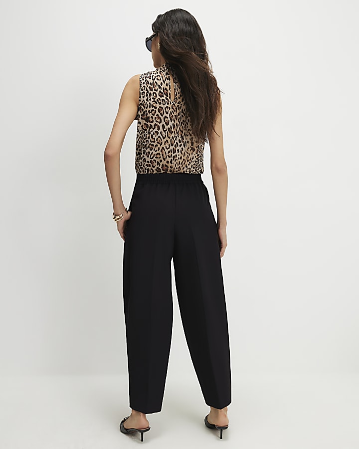 Black Drapey Barrel Leg Trousers