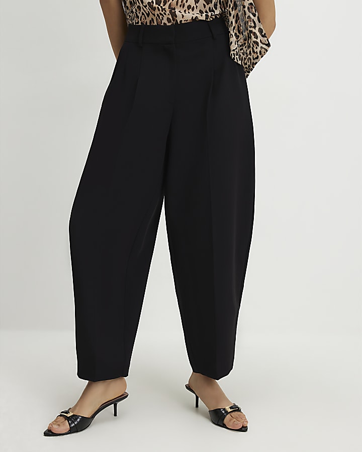 Black Drapey Barrel Leg Trousers