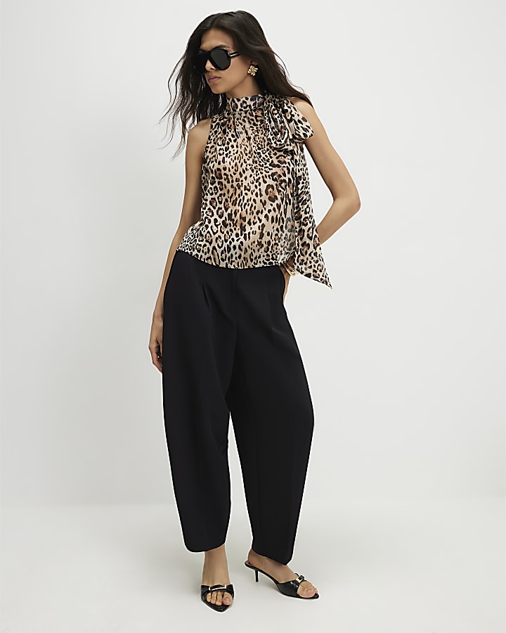Black Drapey Barrel Leg Trousers